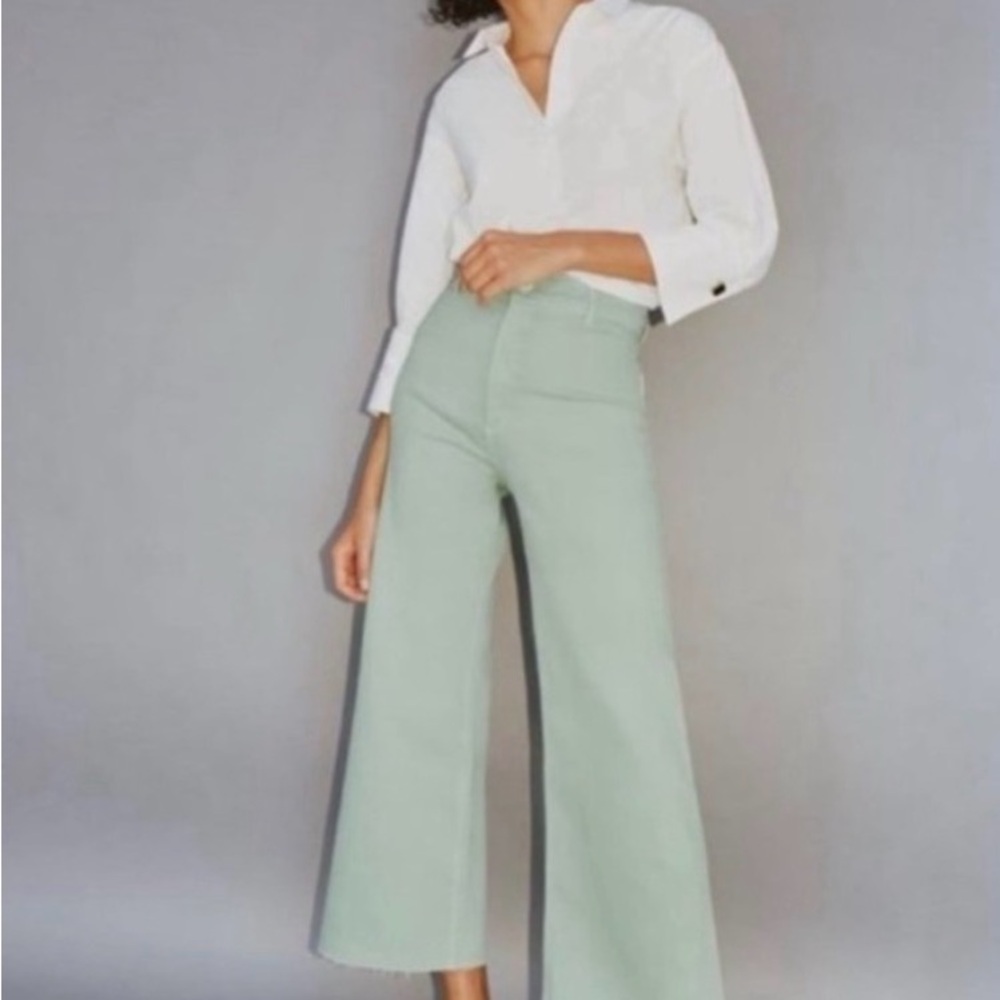 Zara Marine Straight Mint Green Wide-Leg Women Jeans